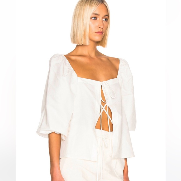 Cult Gaia Aurel white cotton linen tie front top size XS - Picture 4 of 9